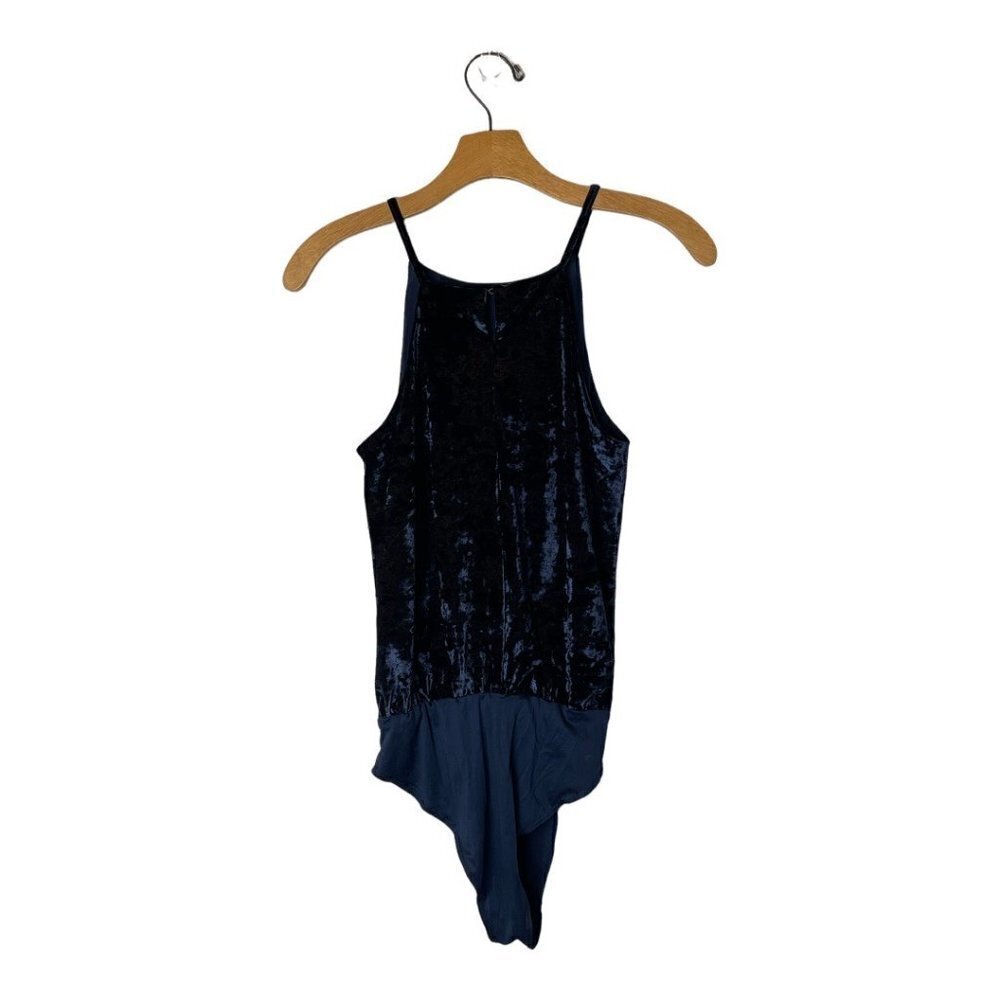 Greylin Navy Blue Velvet Spaghetti Strap Halter Neckline Clarissa Bodysuit XS - Picture 6 of 15